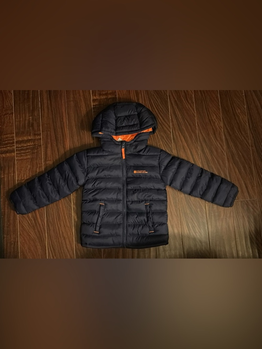 Children's Navy Puffer Jacket with Orange Trim - Outdoor Gear